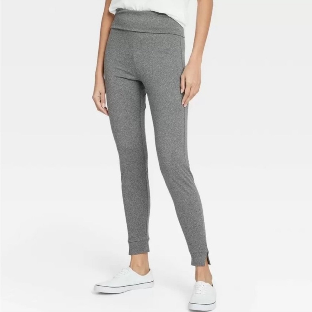 A New Day Gray Workout Leggings, Stretch Fitted Fold-Over Waistband